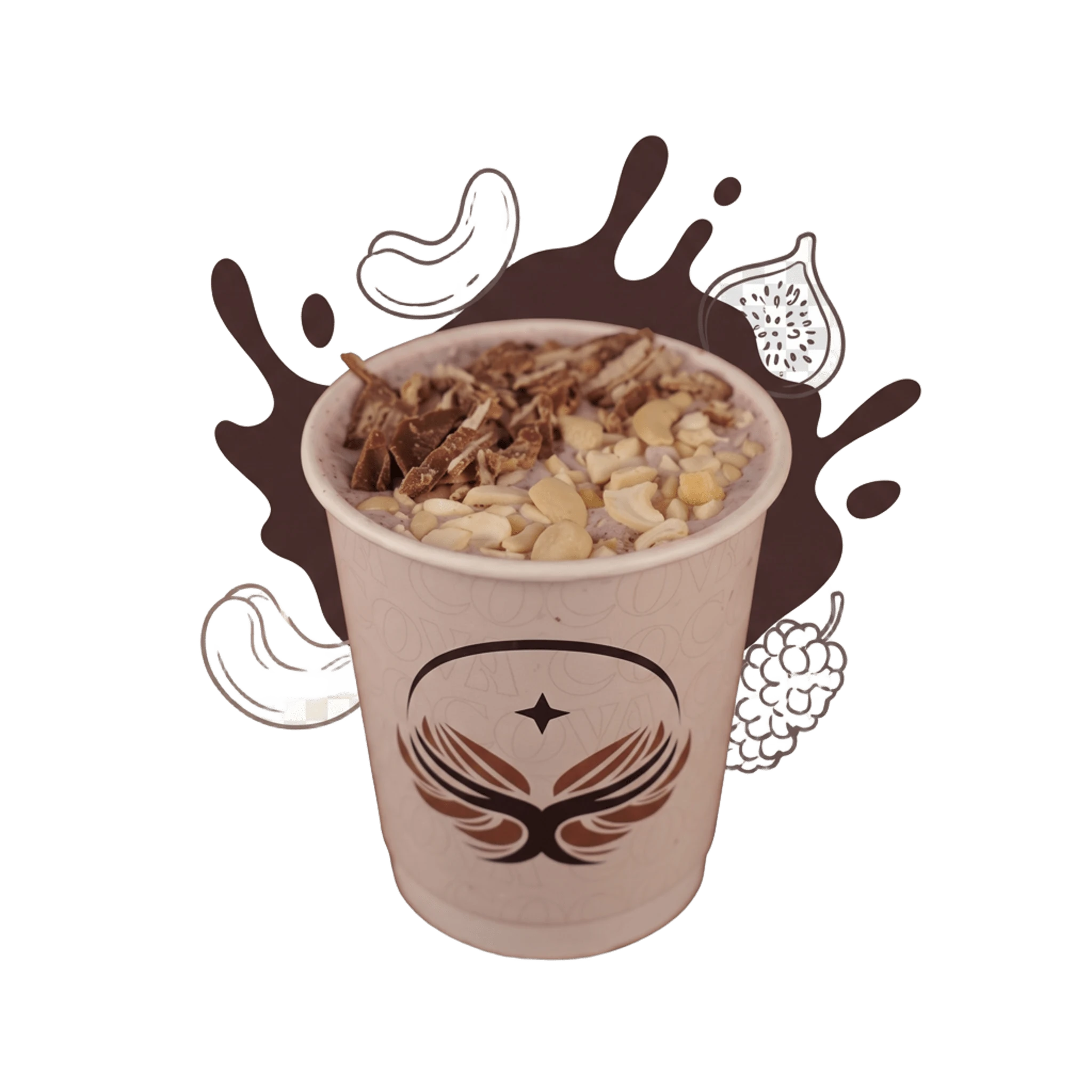 Cocova cold cocoa layered with chopped roasted cashews